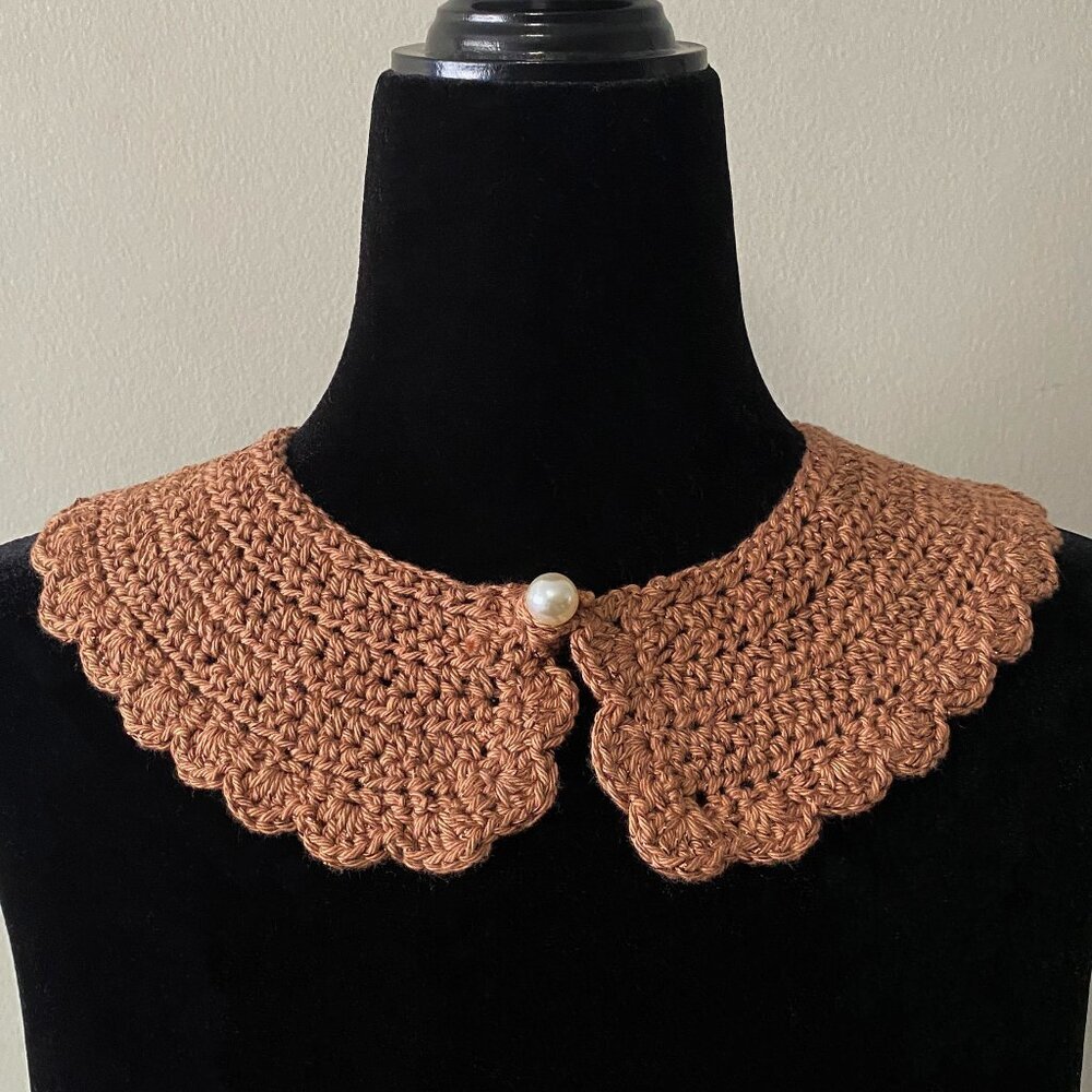 Handmade Crochet Brown "Truffle" Bronze Cotton Collar Neckwear Accessory